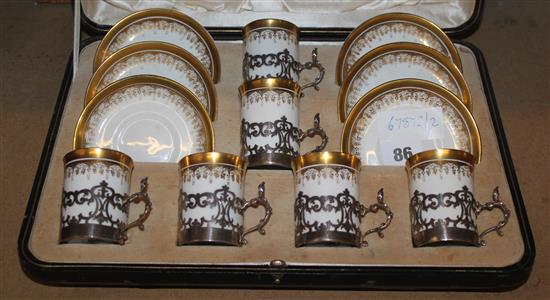 Crescent silver-mounted coffee set, cased (one cup a.f)